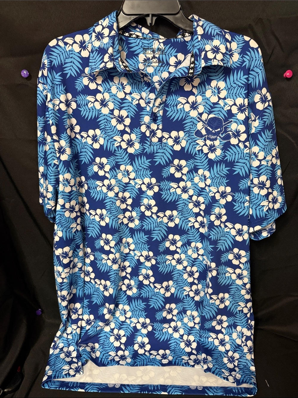 Men's Blue Floral Polo Shirt with Hibiscus Print